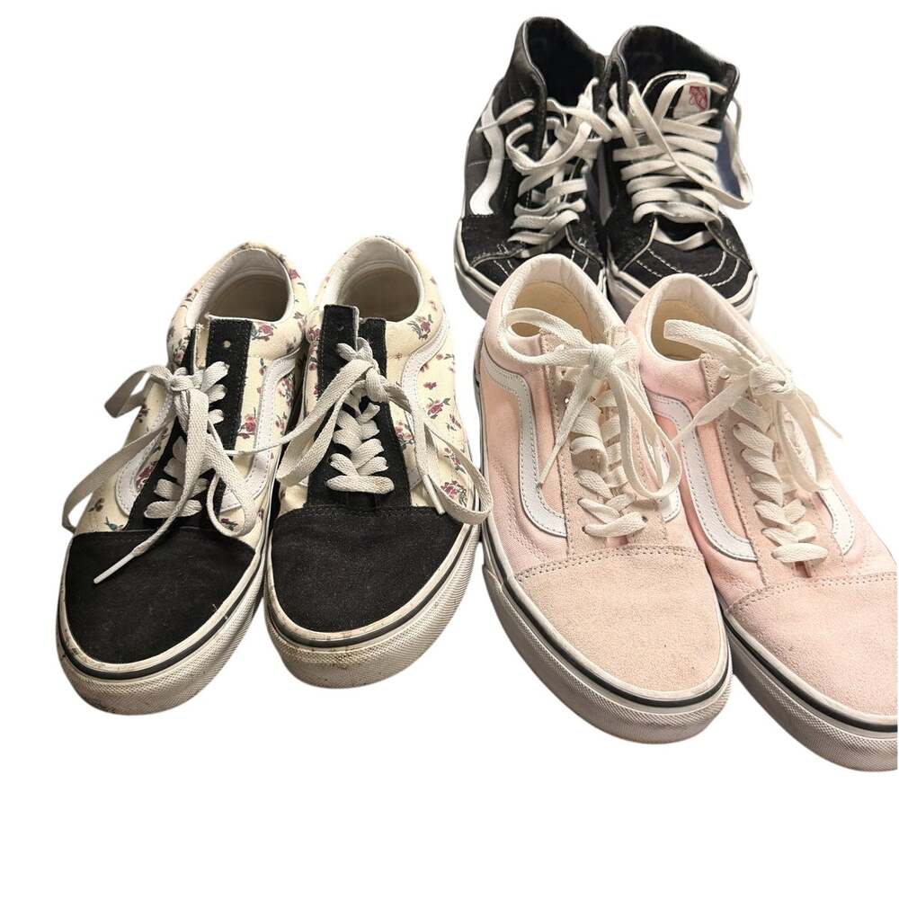 Vans Women's Size 8 Shoe Lot Old Skool Floral Pink Sk8-Hi Black 3 Pairs